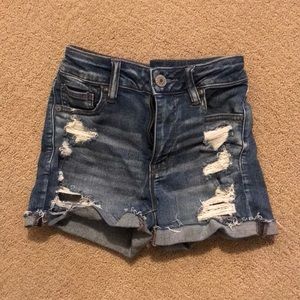 Blue Denim Shorts “Ne(x)t Level Stretch” Hi-Rise Shortie American Eagle